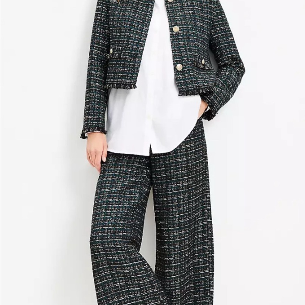 Zara Black and White Wide Leg Pants with Tweed Texture